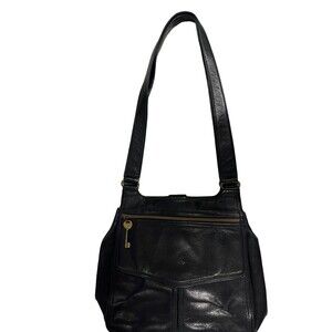 Fossil Purse Women’s Black Leather Pebble Cross-body Shoulder Bag Key Y2K VTG